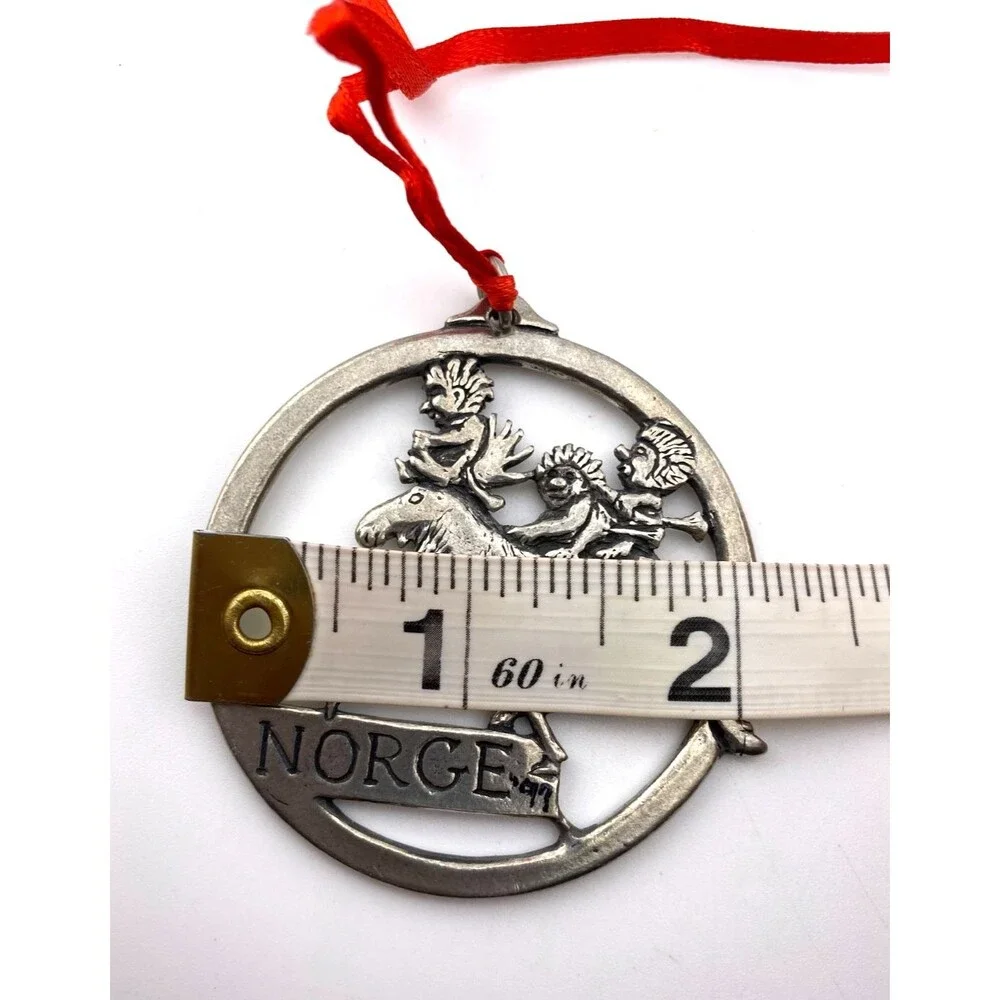 Vtg '97 Norge Havstad Signed Pewter Ornament Norway Moose Troll Christmas Holida